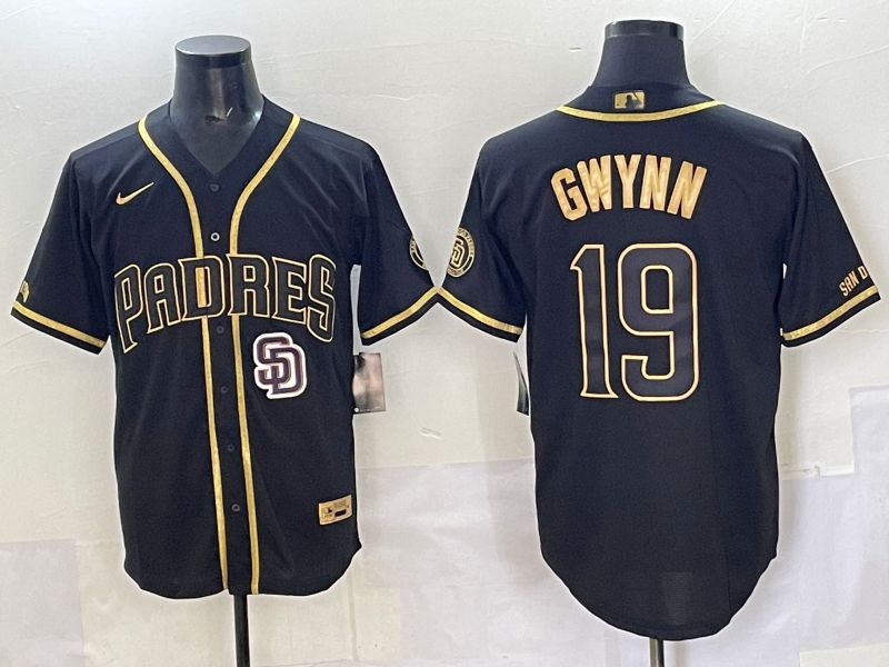 Men 2025 San Diego Padres #19 Gwynn Black Gold Throwback Nike MLB Jersey style 01
